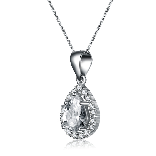 Rozzato C.z. Ss Rhodium Plated Pear Shape Pendant
