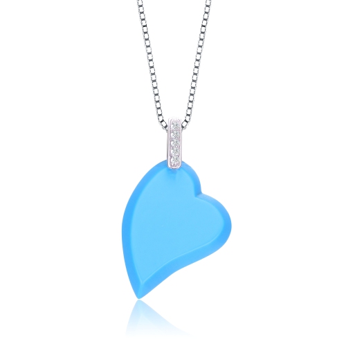 Rozzato C.z. Sterling Silver Rhodium Plated Heart Shape Turquoise Mother Of Pearl Pendant