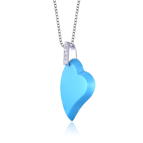 Rozzato C.z. Sterling Silver Rhodium Plated Heart Shape Turquoise Mother Of Pearl Pendant