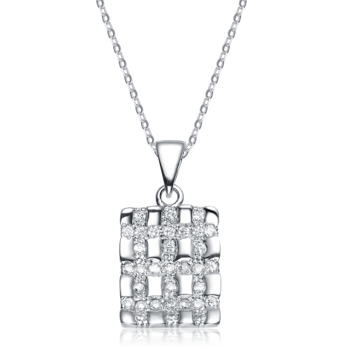 Rozzato Sterling Silver White Cubic Zirconia Woven Square Pendant