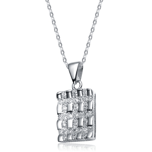 Rozzato Sterling Silver White Cubic Zirconia Woven Square Pendant