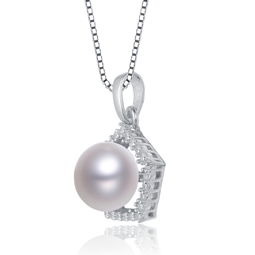 Rozzato Sterling Silver Cubic Zirconia Pearl Necklace