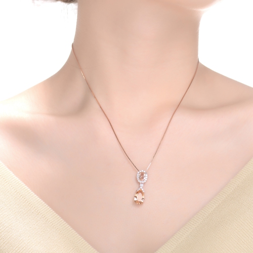 Rozzato Sterling Silver Hanging Orange Cubic Zirconia Pendant Necklace