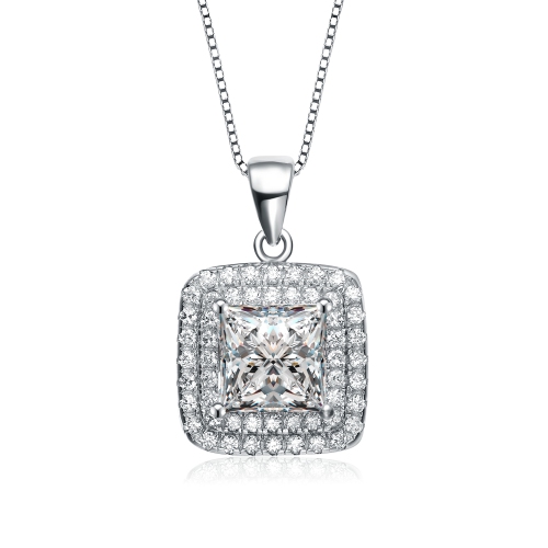 Rozzato C.z. Sterling Silver Rhodium Plated Square Pendant
