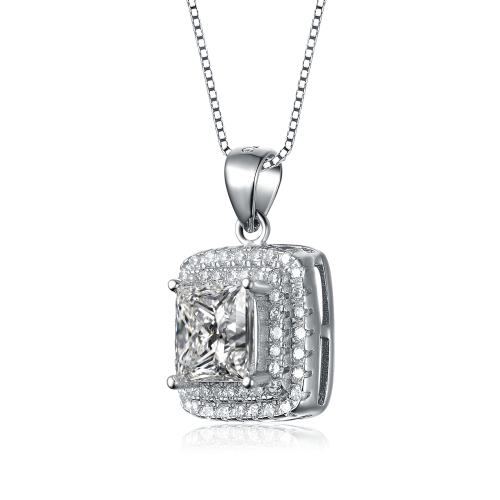 Rozzato C.z. Sterling Silver Rhodium Plated Square Pendant