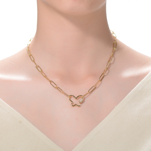 Collier à breloques en zircone cubique plaqué or 14 carats