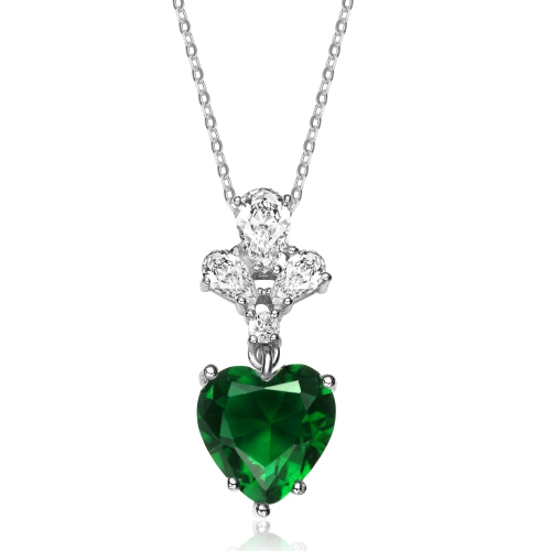 Rozzato Sterling Silver Green Cubic Zirconia Heart Pendant Necklace