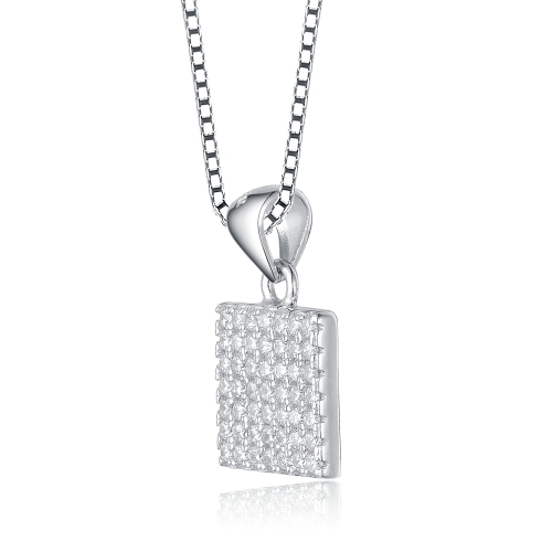 Rozzato C.z. Sterling Silver Rhodium Plated Square Shape Pendant