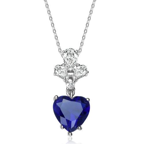 Image 1 de 3.. Collier pendentif coeur en argent sterling avec zircon cubique bleu