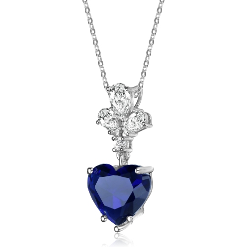 Rozzato Sterling Silver Blue Cubic Zirconia Heart Pendant Necklace