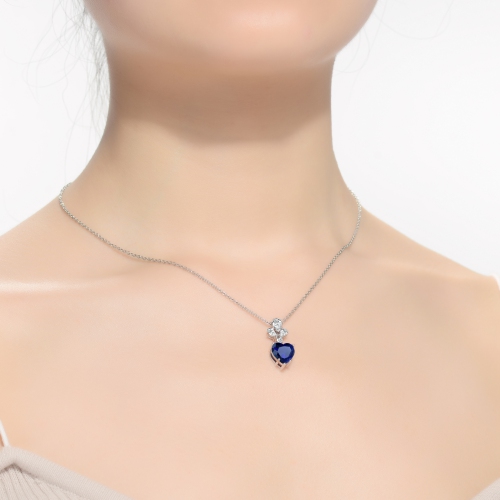 Rozzato Sterling Silver Blue Cubic Zirconia Heart Pendant Necklace