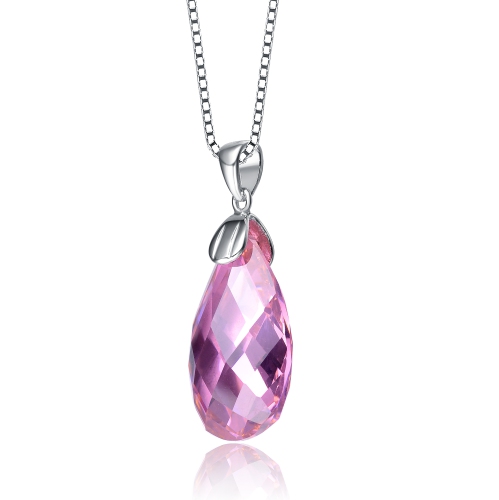 Rozzato C.z. Sterling Silver Rhodium Plated Pink Teardrop Pendant