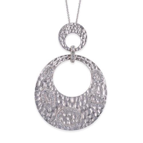 Rozzato Sterling Silver Cubic Zirconia Dual Circle Pendant
