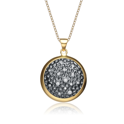 Rozzato C.z. Sterling Silver Black And Gold Pendant