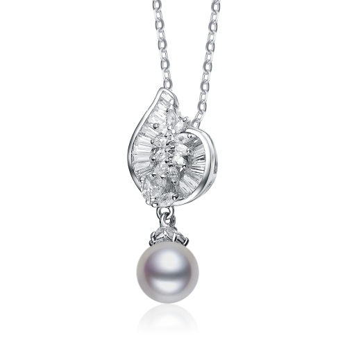 Rozzato Cz Sterling Silver Pearl Drop Pendant