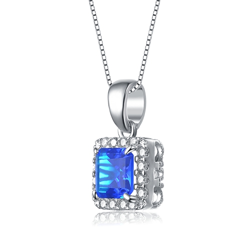 Rozzato C.z. Sterling Silver Rhodium Plated Assher Cut Sapphire Drop Pendant