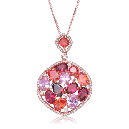 Rozzato Cubic Ziconia Sterling Silver Ruby Rose Gold Pendant