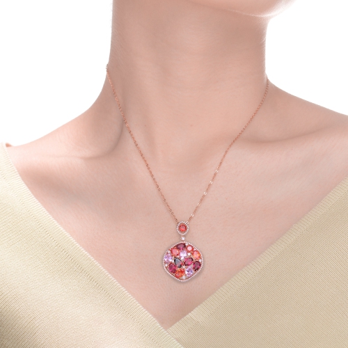 Rozzato Cubic Ziconia Sterling Silver Ruby Rose Gold Pendant