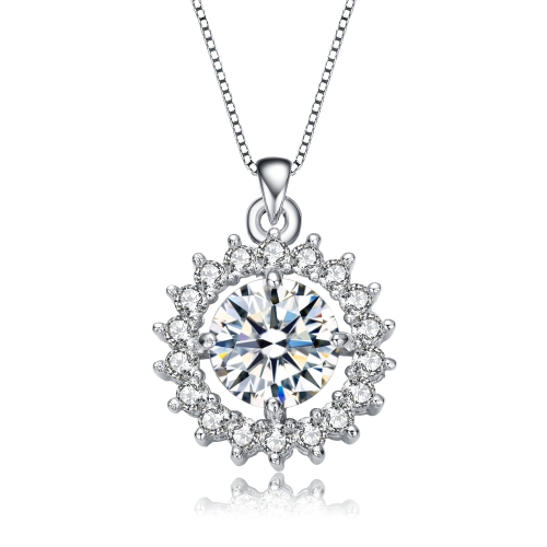 Rozzato Sterling Silver With Rhodium Plated Round Cubic Zirconia Flower Style Pendant Necklace