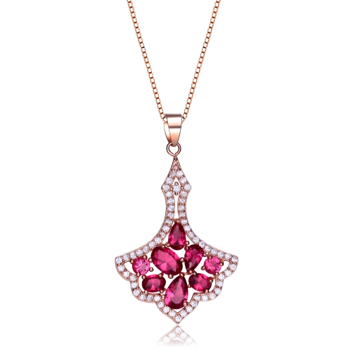 Rozzato Rose Gold Plated Clear And Red Cubic Zirconia Accent Pendant Necklace