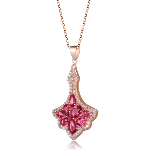 Rozzato Rose Gold Plated Clear And Red Cubic Zirconia Accent Pendant Necklace