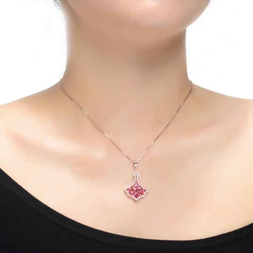 Rozzato Rose Gold Plated Clear And Red Cubic Zirconia Accent Pendant Necklace