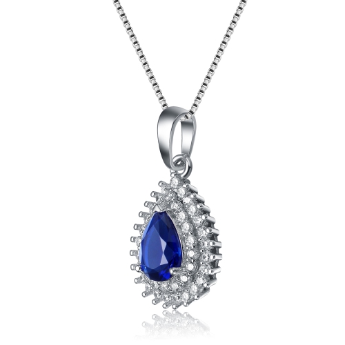 Rozzato Sterling Silver Blue Cubic Zirconia Teardrop Necklace