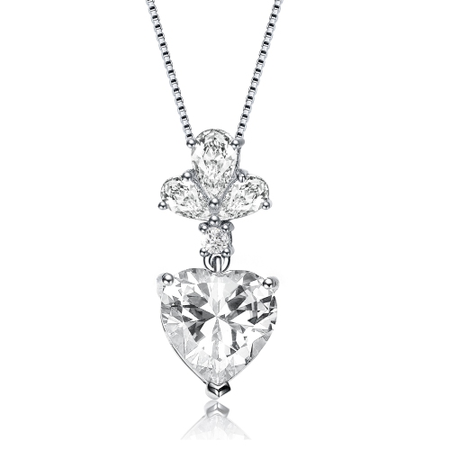 Rozzato Sterling Silver Clear Cubic Zirconia Accent Heart Shaped Pendant Necklace