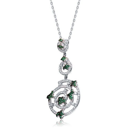 Rozzato Sterling Silver White Cubic Zirconia And Green Cubic Zirconia Pendant