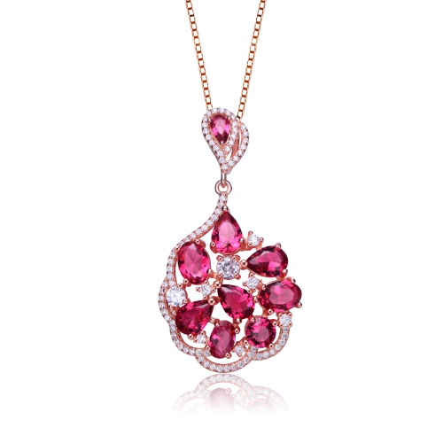 Rozzato Rose Gold Plated Multi Colored Cubic Zirconia Pendant Necklace