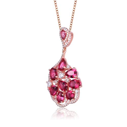 Rozzato Rose Gold Plated Multi Colored Cubic Zirconia Pendant Necklace