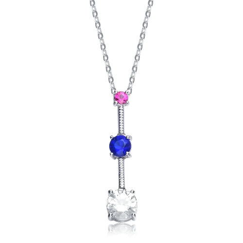 Rozzato Sterling Silver White Cubic Zirconia Pink And Blue Cubic Zirconia Pendant