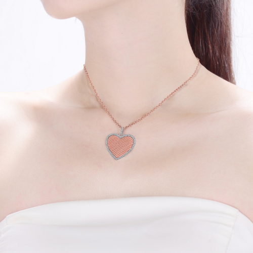 Rozzato Sterling Silver And Rose Gold Plated Heart Pendant Necklace