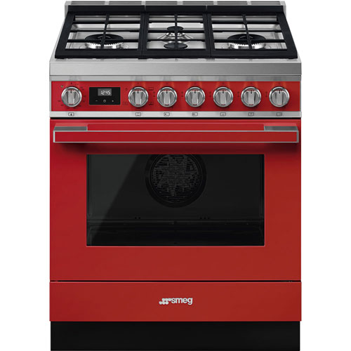 Smeg Portofino 30" 3.7 Cu. Ft. True Convection Freestanding Gas Range - Red