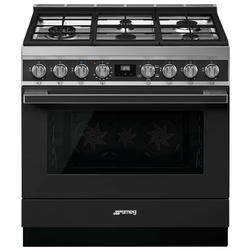 Smeg Portofino 36" 4.5 Cu. Ft. True Convection 5-Burner Freestanding Gas Range - Anthracite