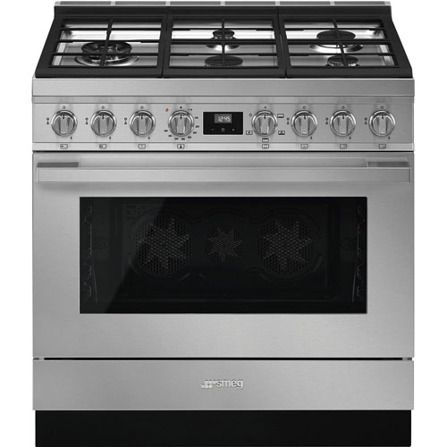 Smeg Portofino 36" 4.5 Cu. Ft. True Convection 5-Burner Freestanding Gas Range - Stainless