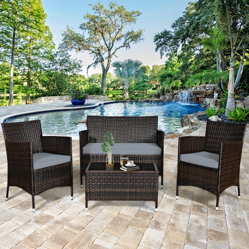 Image 1 de 10.. Salon de jardin 4 personnes en rotin Gymax