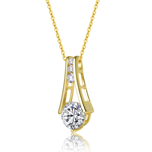 Rozzato Sterling Silver 14k Gold Plated And Clear Cubic Zirconia Pendant Necklace