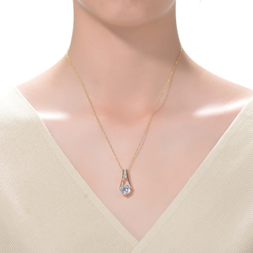 Rozzato Sterling Silver 14k Gold Plated And Clear Cubic Zirconia Pendant Necklace