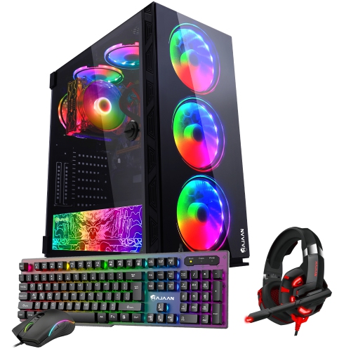 Image 1 of 9.. HAJAAN BREEZE PRO Gaming Desktop Tower PC - AMD Ryzen 5 5600G 3.90GHz, 16GB DDR4 RAM, 512GB SSD, Nvidia GeForce GTX 1050 Ti 4GB - Wi-Fi Ready - ARGB