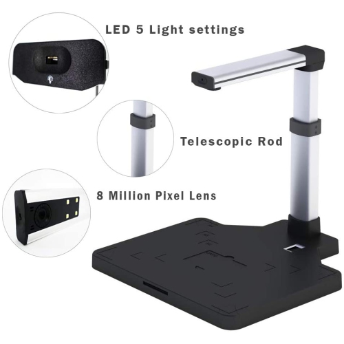 High Speed A3 Document Camera Photo Scanner Book Scanner with 8 Mega-pixel , LED Light for Teachers, Online Teaching, Computer(Only Work with Windows)
