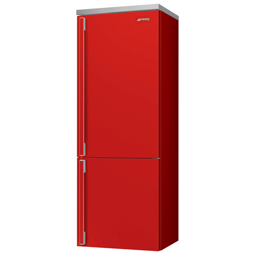 Smeg Portofino 28" 18 Cu. Ft. Bottom Freezer Refrigerator with Ice Dispenser (FA490URR) - Red