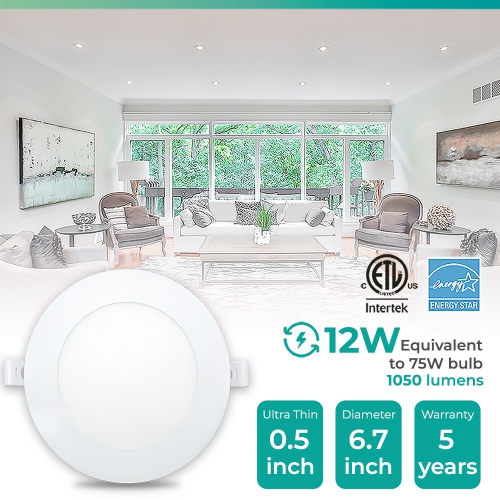 6 In. 3000K Warm White 12W 1050LM Ultra-Thin Integrated LED Light Kit, Flush Mount, Dimmable, Wet Rated