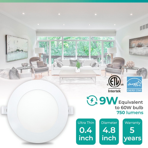 4 In. 6000K Clear White 9W 750 LM Ultra-Thin Integrated LED Light Kit, Flush Mount, Dimmable, Wet Rated