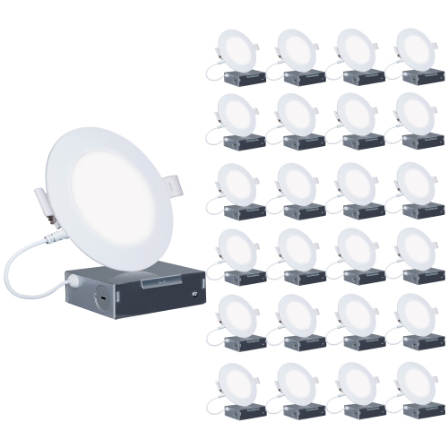 INFIBRITE  4 In. 4000K Cool 9W 750 Lm Ultra-Thin Integrated Led Light Kit, Flush Mount, Dimmable, Wet Rated (24 Pack) In White