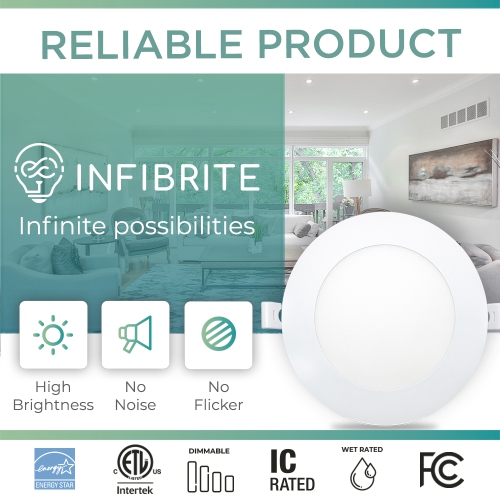 6 In. 2700K Soft White 12W 1050LM Ultra-Thin Integrated LED Light Kit, Flush Mount, Dimmable, Wet Rated