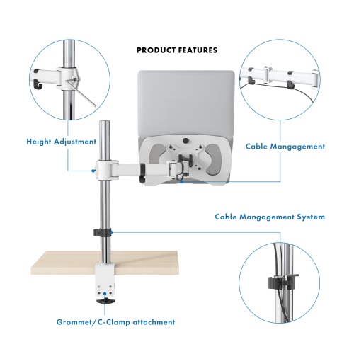 SHOPPINGALL Fully Adjustable Laptop Mount Stand for Laptops Up to 17", Both Desk clamp and Grommet mounting - SA-D28+D15