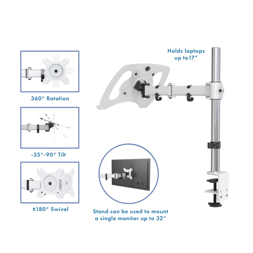 SHOPPINGALL Fully Adjustable Laptop Mount Stand for Laptops Up to 17", Both Desk clamp and Grommet mounting - SA-D28+D15