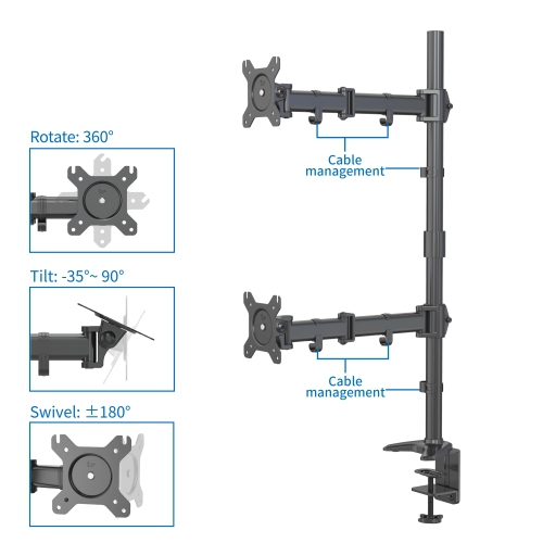 SHOPPINGALL Fully Adjustable Dual Monitor Standing Mount Extra Tall 31.5" Pole with 2 Arms for Two Displays up to 32" - SA-D285