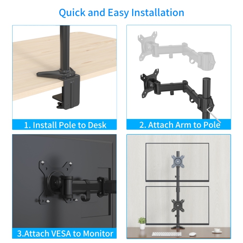 SHOPPINGALL Fully Adjustable Dual Monitor Standing Mount Extra Tall 31.5" Pole with 2 Arms for Two Displays up to 32" - SA-D285